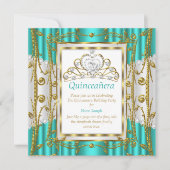 Regal Quinceanera 15e Blauwgroen Jade Gold White T Kaart (Voorkant)