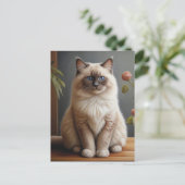 Regal Ragdoll Cat Portrait Fluffy Blue Eyed Briefkaart (Staand voorkant)
