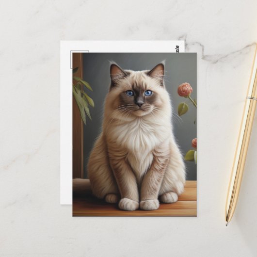 Regal Ragdoll Cat Portrait Fluffy Blue Eyed Briefkaart (Voorkant / Achterkant in situ)