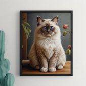 Regal Ragdoll Cat Portrait Fluffy Blue Eyed Poster