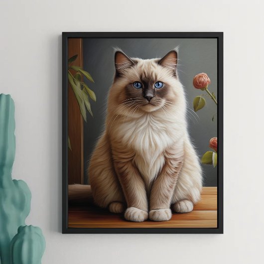 Regal Ragdoll Cat Portrait Fluffy Blue Eyed Poster