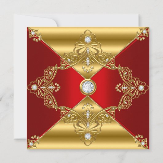 Regal Red Add Age Birthday Party Gold Diamond gem Kaart (Achterkant)