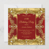 Regal Red Birthday  Gold Faux Diamonds Kaart (Voorkant)