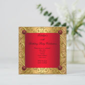 Regal Red Elegant Birthday Party Damask Gold Kaart (Staand voorkant)
