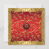 Regal Red Elegant Birthday Party Damask Gold Kaart (Achterkant)