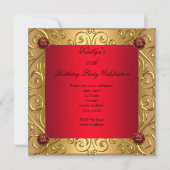 Regal Red Elegant Birthday Party Damask Gold Kaart (Voorkant)