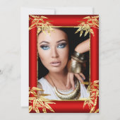 Regal Red Gold Bamboo foto Birthday Party Kaart (Achterkant)