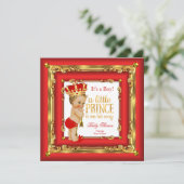 Regal Red Gold Prince Baby shower Blonde Boy Kaart (Staand voorkant)