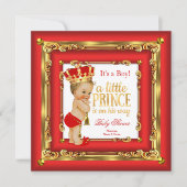 Regal Red Gold Prince Baby shower Blonde Boy Kaart (Voorkant)