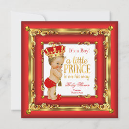 Regal Red Gold Prince Baby shower Blonde Boy Kaart