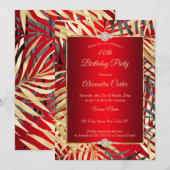 Regal Red Grey Gold Palms Diamond Birthday Kaart (Voorkant / Achterkant)