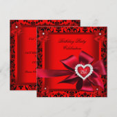 Regal Red Heart Damask 21st Birthday Party Kaart (Voorkant / Achterkant)