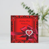 Regal Red Heart Damask 21st Birthday Party Kaart (Staand voorkant)