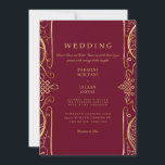Regal Red Indian Style Wedding Invitation Kaart<br><div class="desc">Uitnodiging voor een Indische bruiloft. Vet rood en goud. Elegant en Regal. Monogram.</div>