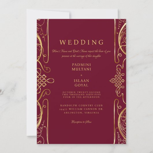 Regal Red Indian Style Wedding Invitation Kaart (Voorkant)