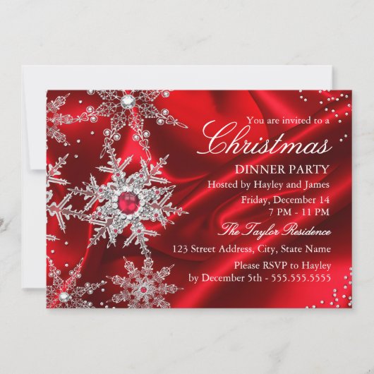 Regal Red Pearl Snowflake Christmas Dinner Party Kaart (Voorkant)