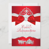 Regal Red Silver Tiara Pearl Bow Quinceanera Kaart (Voorkant)