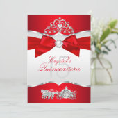 Regal Red Silver Tiara Pearl Bow Quinceanera Kaart (Staand voorkant)