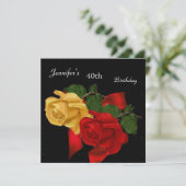Regal Red Yellow Rose 40e verjaardagsfeestje zwart Kaart (Staand voorkant)