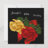Regal Red Yellow Rose 40e verjaardagsfeestje zwart Kaart (Voorkant)