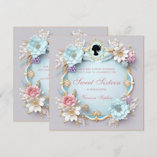 Regal Regency Era Sweet Zestien Uitnodiging (Voorkant / Achterkant)