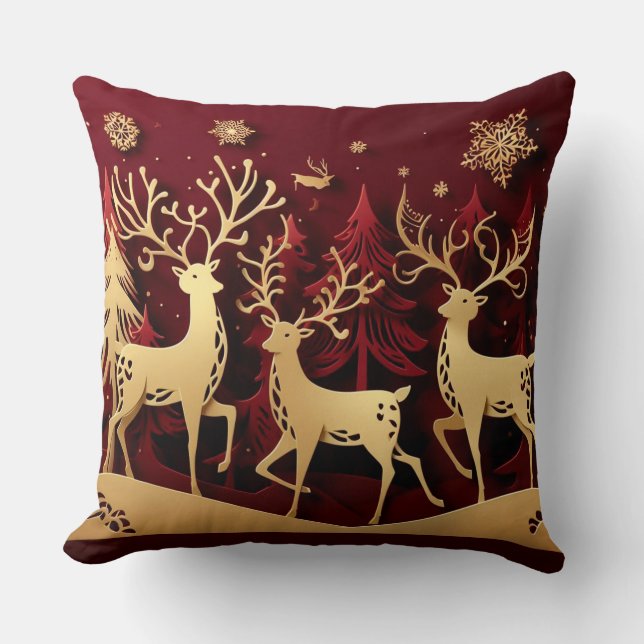 Regal Reindeer Ensemble – Uit papier geknipt bos Kussen (Voorkant)