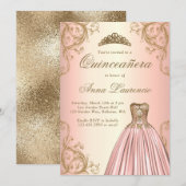 Regal Roos Gold Damask Decorative Quinceanera Kaart (Voorkant / Achterkant)