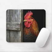 Regal Rooster gluren rond schuur deur Muismat (Met muis)