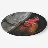 Regal Rooster gluren rond schuur deur Papieren Bordje (Gekanteld)