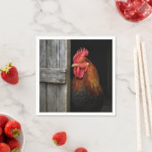 Regal Rooster gluren rond schuur deur Servet (Insitu)