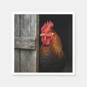 Regal Rooster gluren rond schuur deur Servet