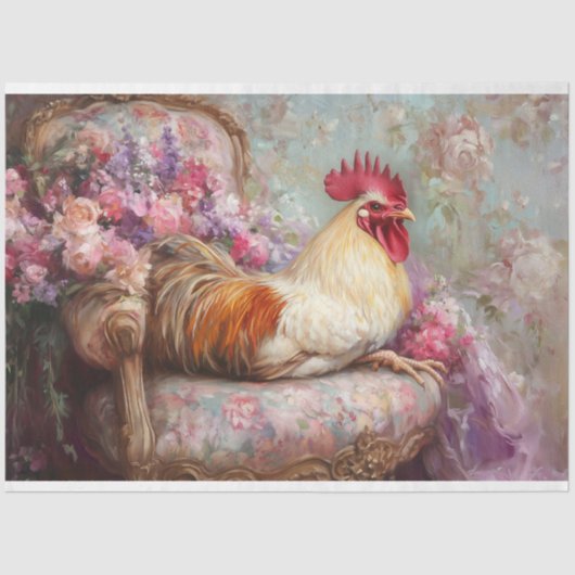 Regal Rooster Roze Romantische Blooms Decoupage Tissuepapier (Voorkant)