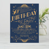 Regal Royal Blue 50e verjaardag Uitnodigen, Art De Save The Date (Staand voorkant)