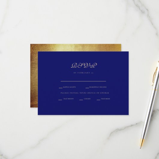 Regal Royal Blue & Gold Ethnic Wedding RSVP (Voorkant / Achterkant in situ)
