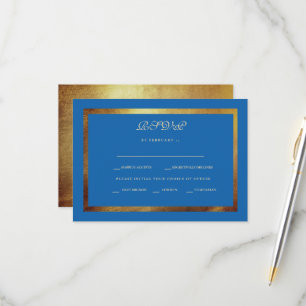 Regal Royal Blue & Gold Ethnic Wedding RSVP Kaartje