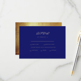 Regal Royal Blue & Gold Ethnic Wedding RSVP Kaartje