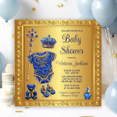 Regal Royal Blue Gold Prince Baby shower Kaart