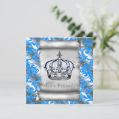 Regal Royal Blue Prince Baby shower Kaart (Staand voorkant)