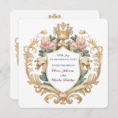 Regal Royal Crest Floral Wedding Elegant Romantic Kaart (Voorkant / Achterkant)