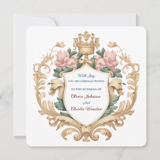 Regal Royal Crest Floral Wedding Elegant Romantic Kaart (Voorkant)