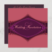 Regal Royal Fuchsia Lace Wedding Invitation Kaart (Voorkant / Achterkant)