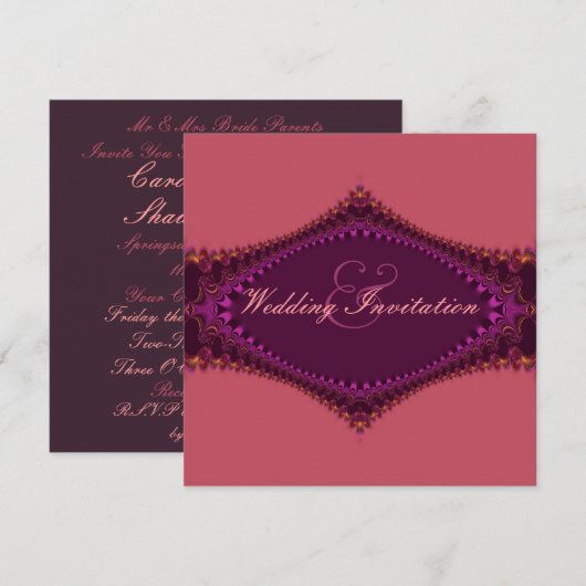 Regal Royal Fuchsia Lace Wedding Invitation Kaart (Voorkant / Achterkant)