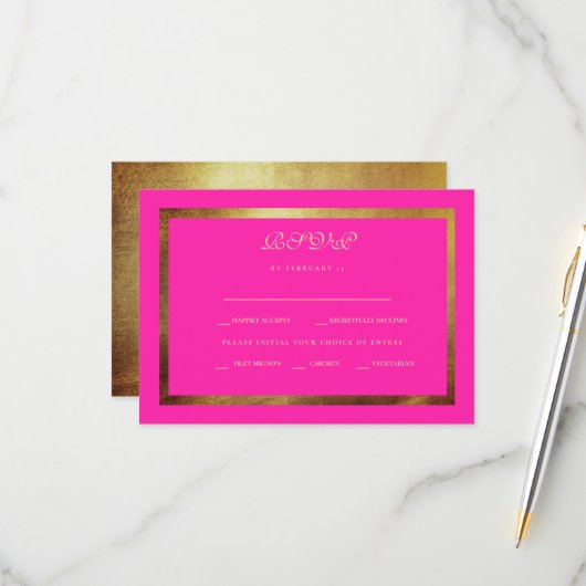 Regal Royal Pink & Gold Ethnic Wedding RSVP (Voorkant / Achterkant in situ)