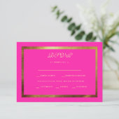 Regal Royal Pink & Gold Ethnic Wedding RSVP Kaartje (Staand voorkant)
