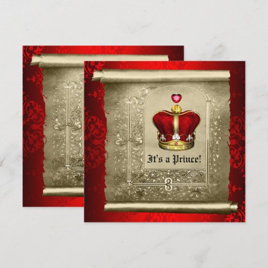 Regal Royal Red Prince Baby shower Uitnodiging (Voorkant / Achterkant)