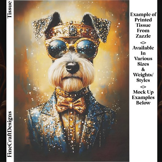 Regal Schnauzer Dog & Golden Crown EJ3 Decoupage Tissuepapier