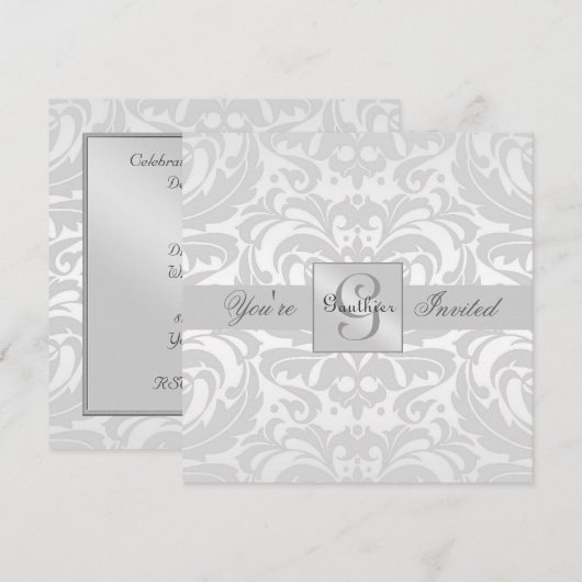 Regal Silver Damask Scroll All Occasion Invitation Kaart (Voorkant / Achterkant)