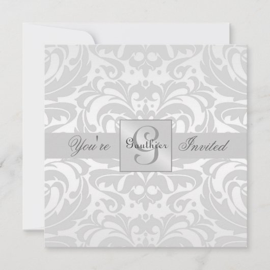 Regal Silver Damask Scroll All Occasion Invitation Kaart (Voorkant)
