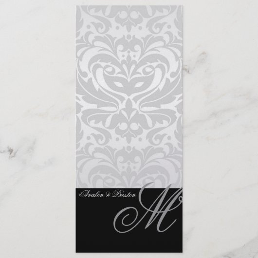 Regal Silver Monogram Damask Wedding Menu (Voorkant)