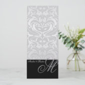 Regal Silver Monogram Damask Wedding Menu (Staand voorkant)